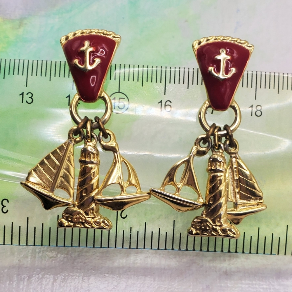 Retro Nautical Earrings Anchor  Lighthouse Sailboats Dangle Charms